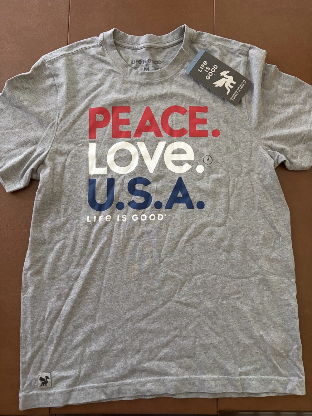 Life is Good Men's M Medium “Peace. Love. U.S.A.' Gray Graphic Tee Crusher NWT